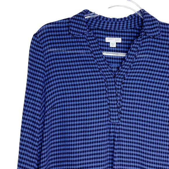 J Jill Womens Size XS Checked Blouse Blue Black Pullover Pockets Huntercore - Picture 2 of 10